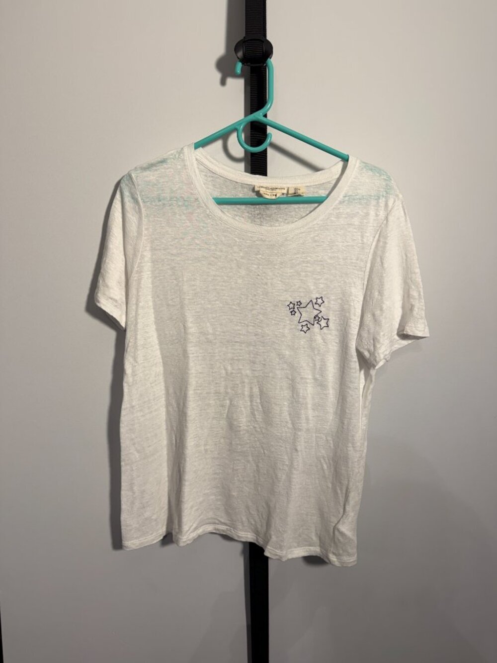 Christian Siriano White Short Sleeve Tee with Navy Star Embroidery
